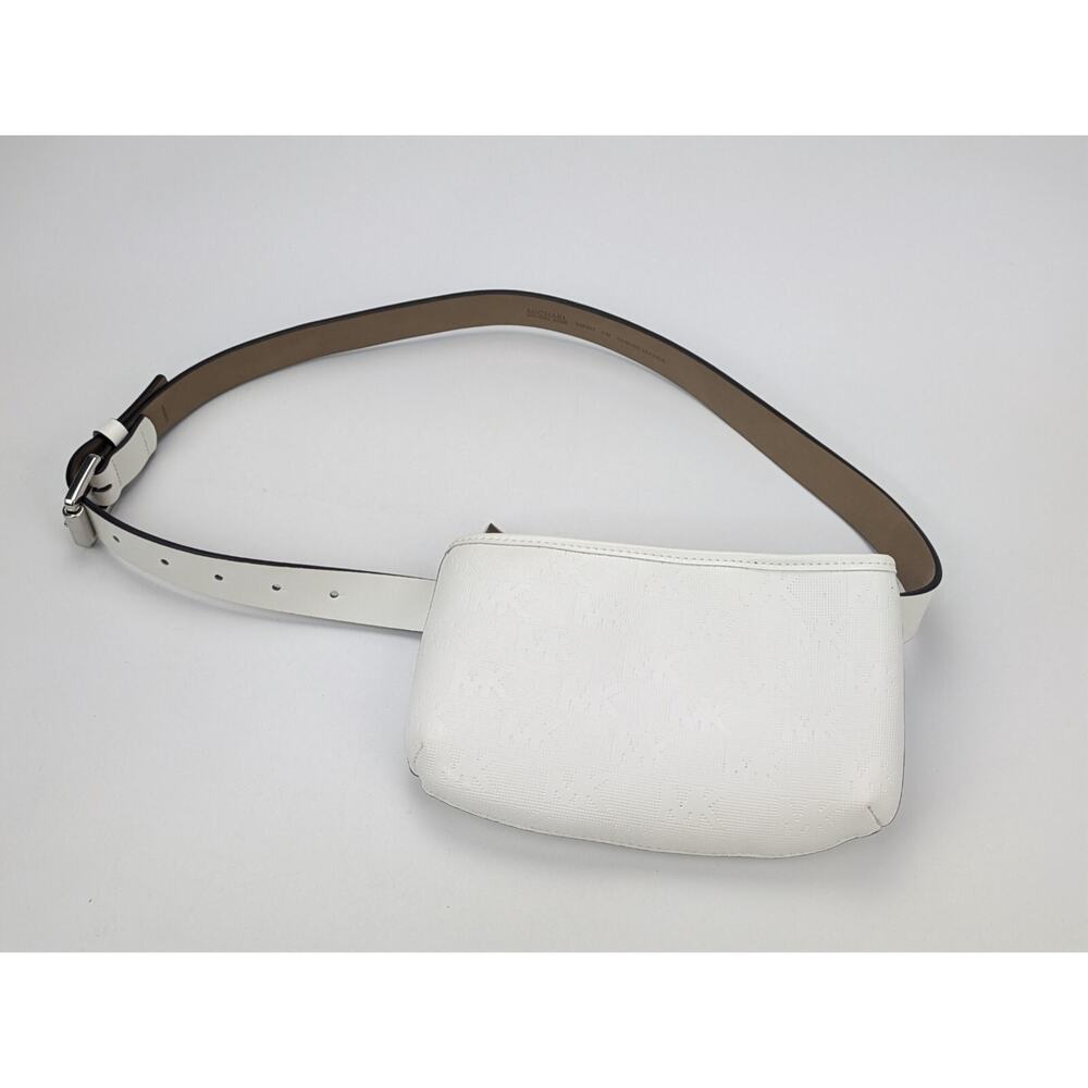 Michael Kors White Perforated All Over MK Logo Belt Bag Up to 38" Waist